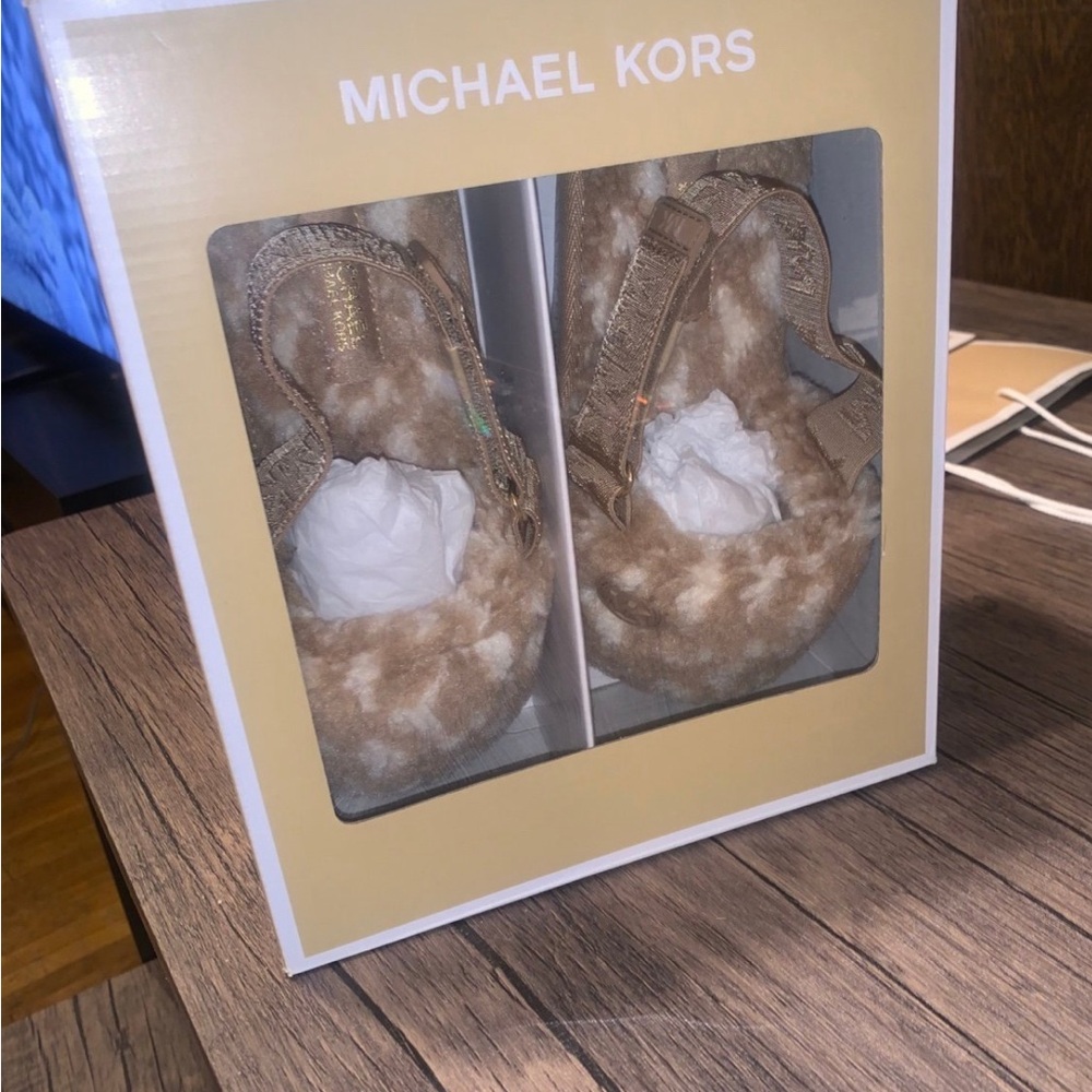 Michael Kors JUNIPER SLIDE SLIPPER in Camel Multi NWB size 8W BNWT